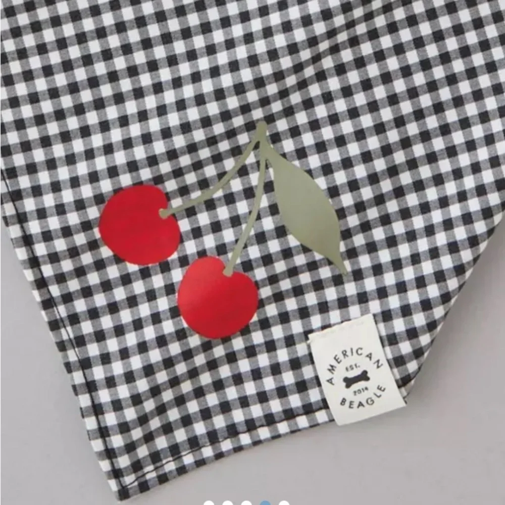 Cherry Gingham Dog Bandana AEO Black and White Check Kitschy Cute